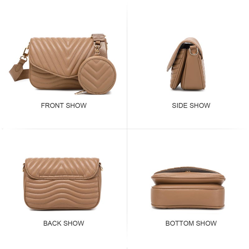 JEEHAN Quilted Crossbody Bag Trendy Wallet Crossbody Purse Small Crossbody with Coin Purse and Handbags (Brown) - Image 3