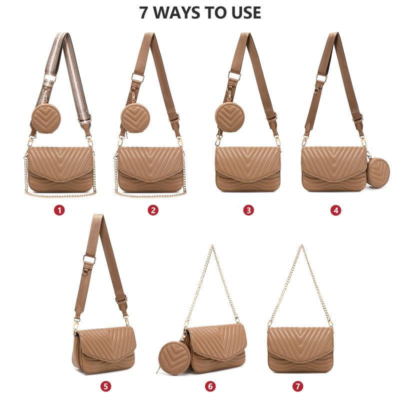 JEEHAN Quilted Crossbody Bag Trendy Wallet Crossbody Purse Small Crossbody with Coin Purse and Handbags (Brown) - Image 5