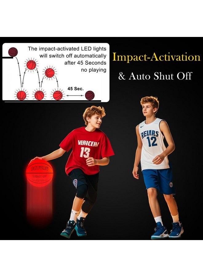 BATURU Glow in The Dark Basketball with 2 LED Lights,12 Batteries, Size 7 (29.5"), Impact Activated Light Up Basketball Indoor Outdoor for Teen Boys Age 8-15, Easter Basket Stuffers, Easter Gifts for Kids - Image 3