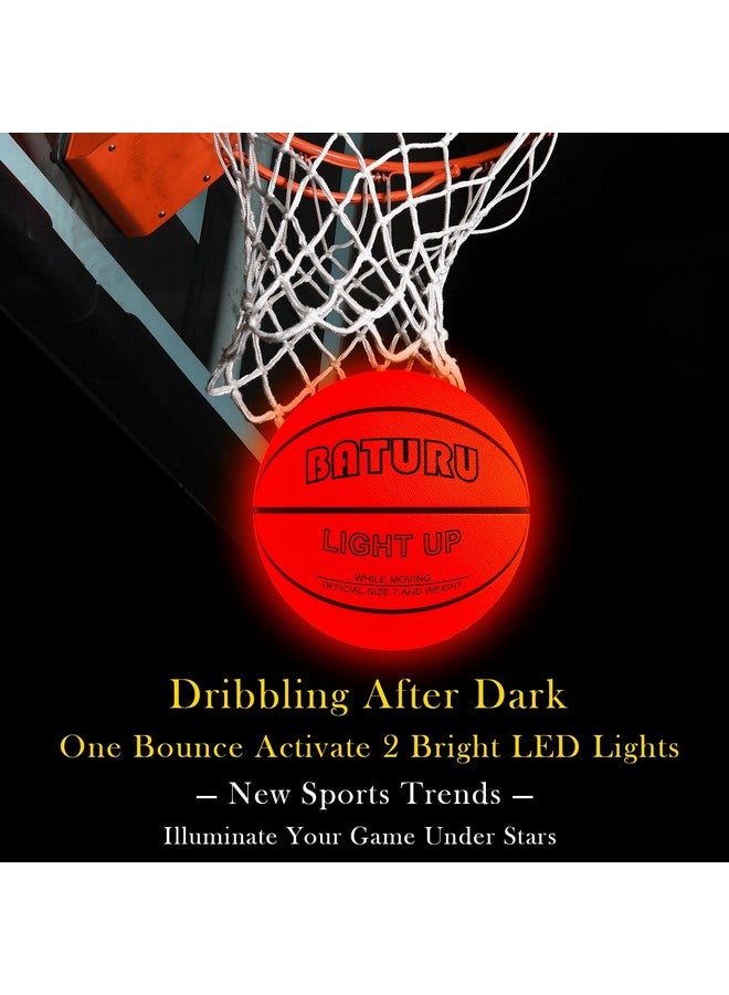 BATURU Glow in The Dark Basketball with 2 LED Lights,12 Batteries, Size 7 (29.5"), Impact Activated Light Up Basketball Indoor Outdoor for Teen Boys Age 8-15, Easter Basket Stuffers, Easter Gifts for Kids - Image 2