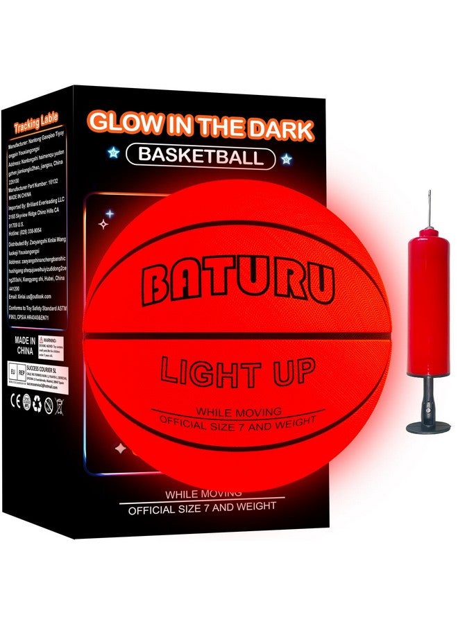 BATURU Glow in The Dark Basketball with 2 LED Lights,12 Batteries, Size 7 (29.5"), Impact Activated Light Up Basketball Indoor Outdoor for Teen Boys Age 8-15, Easter Basket Stuffers, Easter Gifts for Kids - Image 1