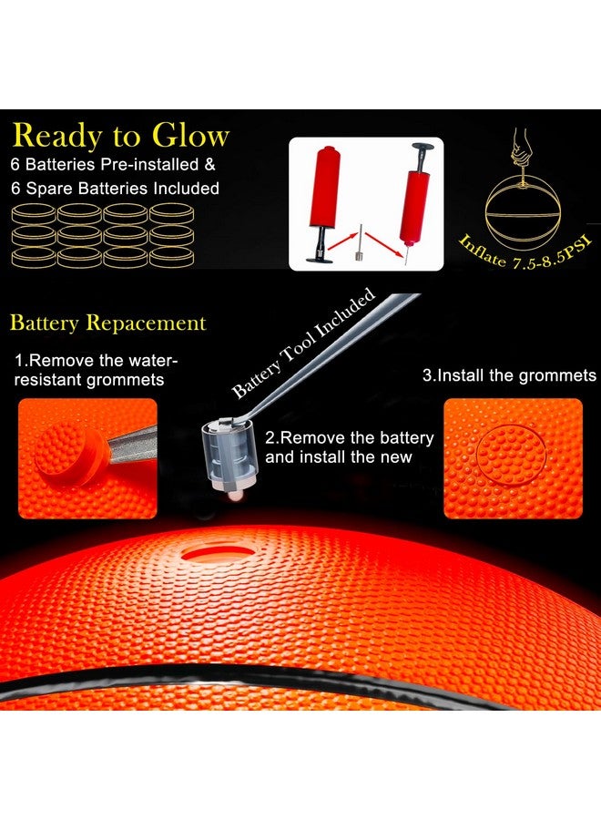 BATURU Glow in The Dark Basketball with 2 LED Lights,12 Batteries, Size 7 (29.5"), Impact Activated Light Up Basketball Indoor Outdoor for Teen Boys Age 8-15, Easter Basket Stuffers, Easter Gifts for Kids - Image 5