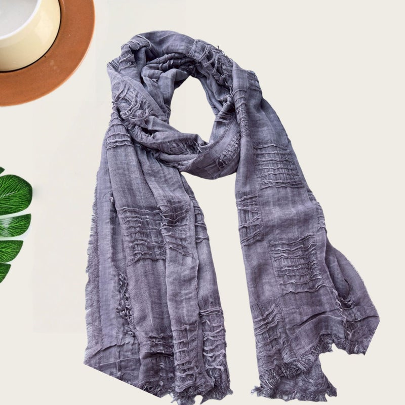 Noon Cross-Border Distressed Cotton-Linen Scarf - Vintage Washed Look, Solid Color Shawl for Spring/Autumn, Versatile Casual Hip-Hop Style