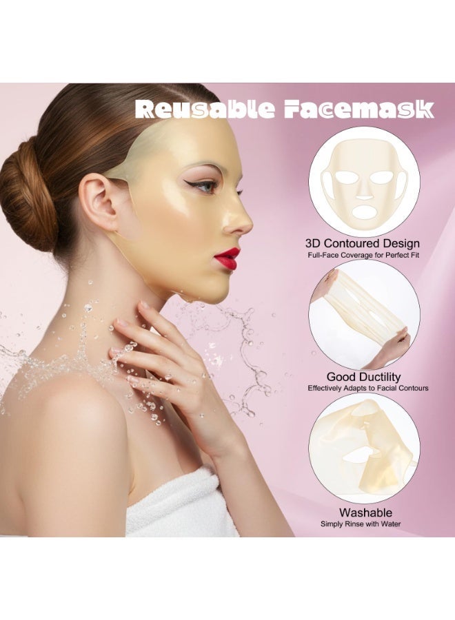 3Pcs Reusable Silicone Face Mask Holder, Lock Moisture Firming Sheet Mask Cover, Skincare Beauty Tool in Pink, Gold and White - Image 3