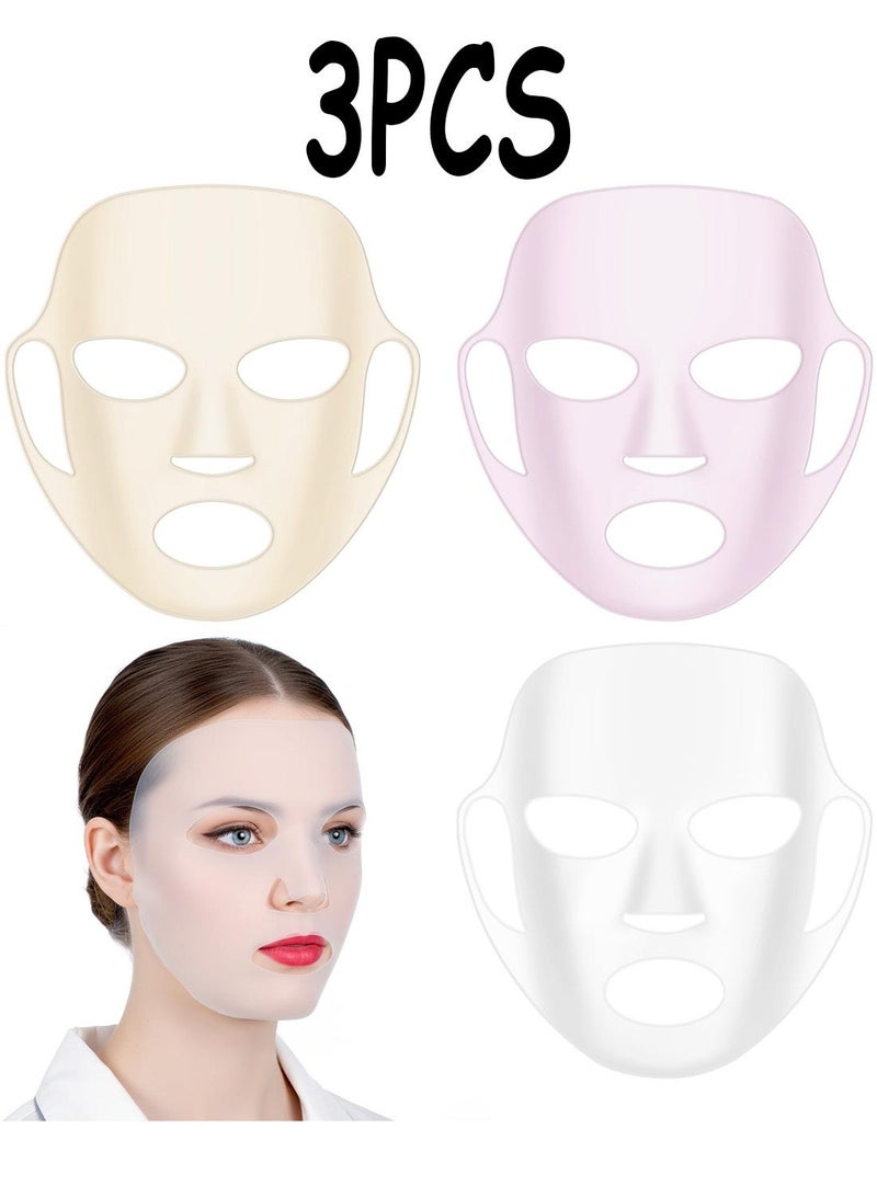 3Pcs Reusable Silicone Face Mask Holder, Lock Moisture Firming Sheet Mask Cover, Skincare Beauty Tool in Pink, Gold and White - Image 1