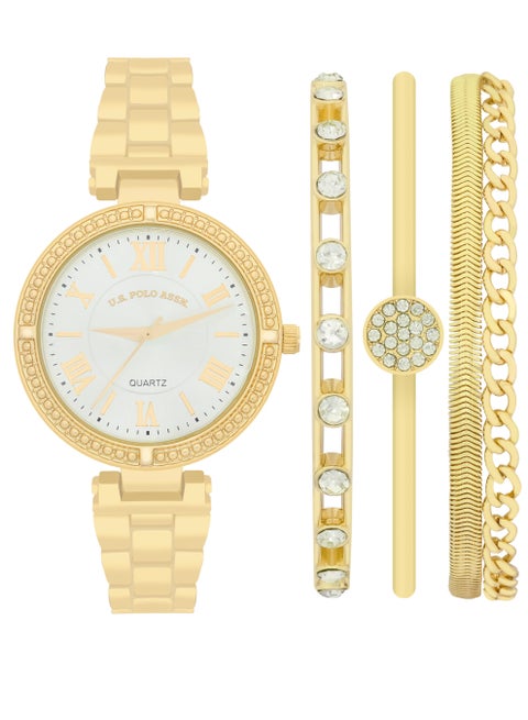 Women's Quartz Analog gold plated watch and bracelet set
