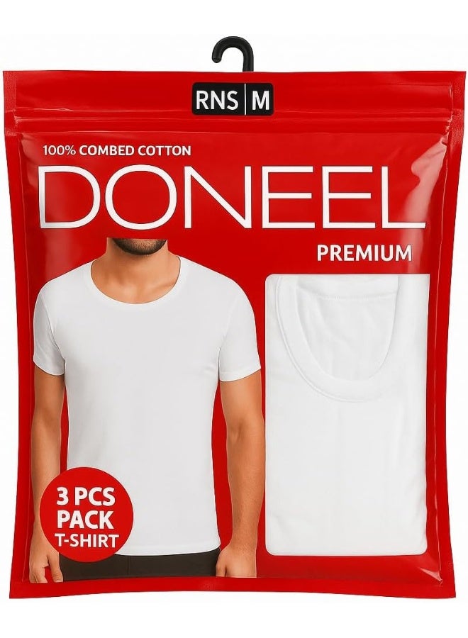 Doneel DONEEL Premium Men's T-Shirt, 100% Combed Cotton, 3-Pack, White, undershirt, Size 3XL  - Image 2
