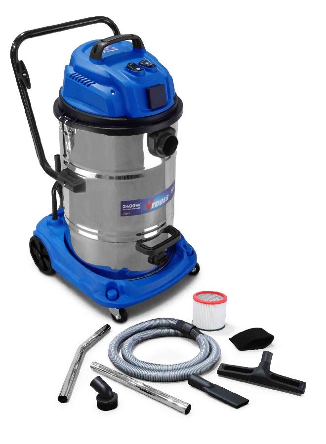 VTOOLS 2400W 60L Vacuum Cleaner with Power Socket, Double Motor - Image 1