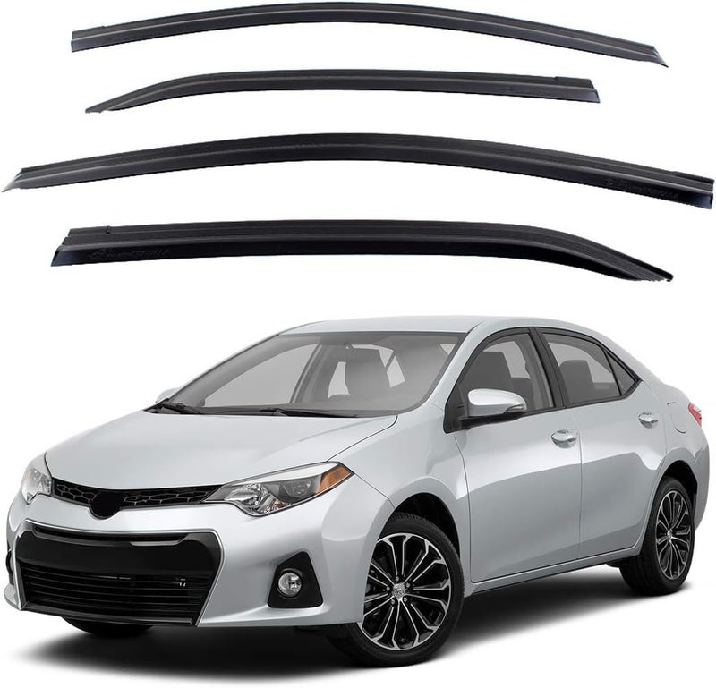 KD SAFE Smoke Window Visor Sun Rain Vent Guard 4 Pcs Set Compatible with Toyota Corolla 2014 2018 Out Channel Visor