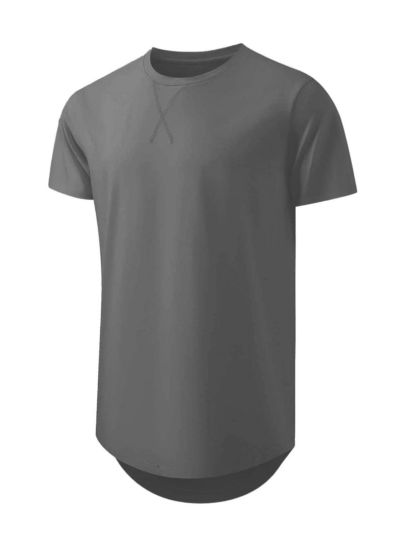 JMIERR Men's 3 Pack Cotton Hipster Hip Hop Longline Crewneck T-Shirt, Short Sleeve Gym Workout Athletic T Shirts for Men Pack,XL, Black/Dark Grey/Khaki - Image 4