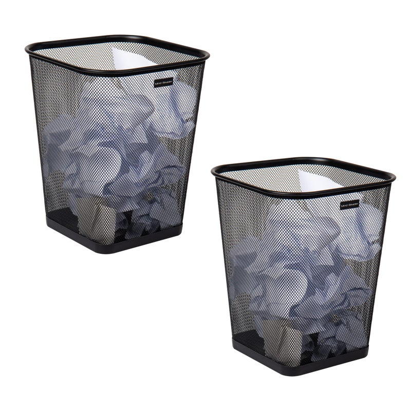Mind Reader Mesh Trash Can, Waste Paper Basket, Square, Office, Metal Mesh, 9.75"L x 9.75"W x 12.25"H, Set of 2, Black - Image 1
