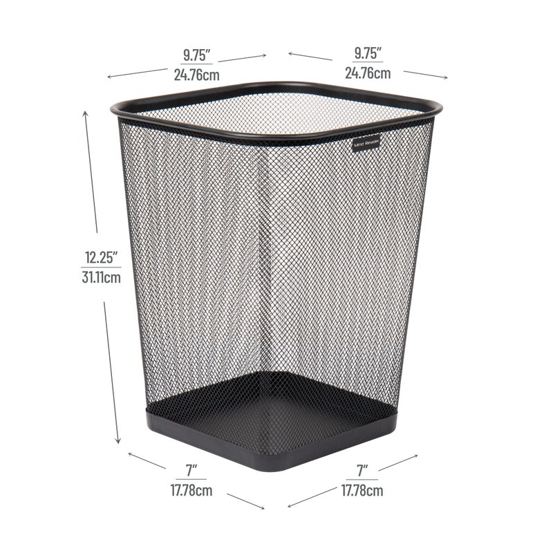 Mind Reader Mesh Trash Can, Waste Paper Basket, Square, Office, Metal Mesh, 9.75"L x 9.75"W x 12.25"H, Set of 2, Black - Image 3