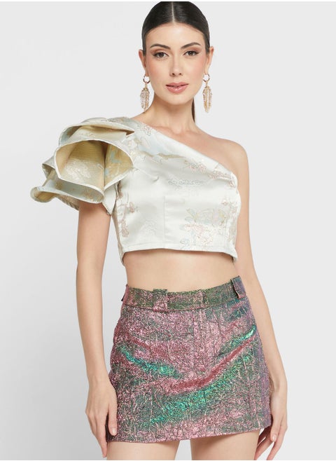 One Shoulder Brocade Top