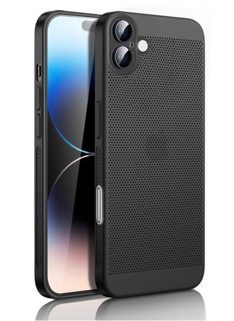 Heat Dissipation Case with Built in Camera Lens Protector Slim Fit Breathable Cooling Anti Fingerprint Hard PC Back ShockproofÂ Cover For Iphone 16 (Black)
