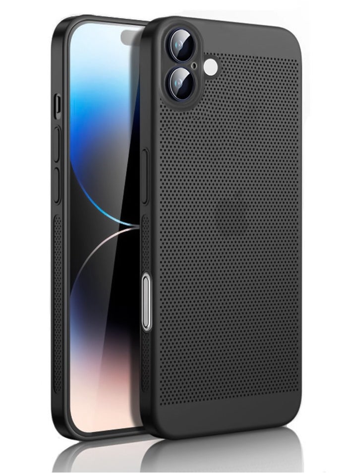 Heat Dissipation Case with Built in Camera Lens Protector Slim Fit Breathable Cooling Anti Fingerprint Hard PC Back ShockproofÂ Cover For Iphone 16 (Black)