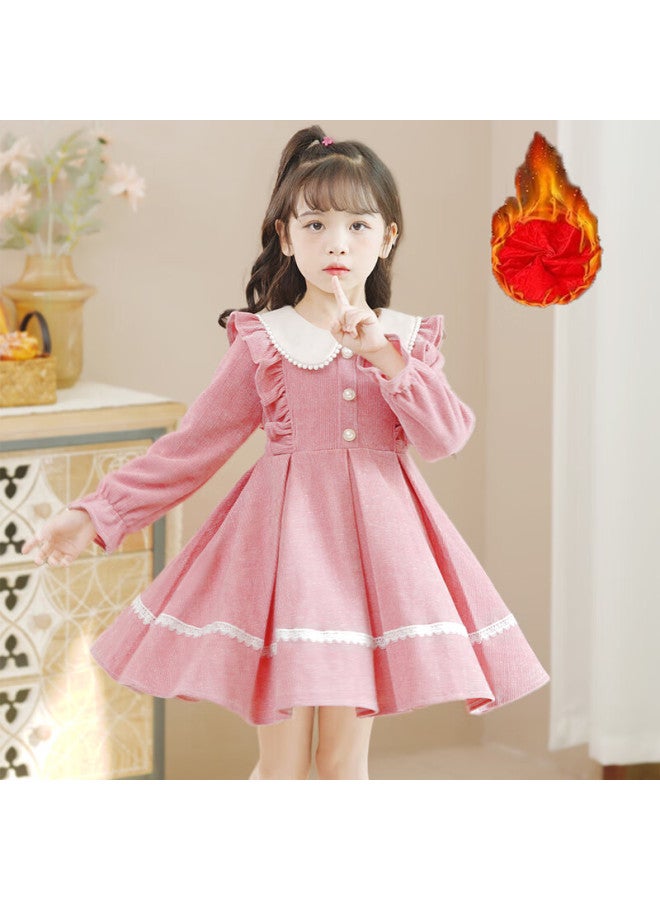 Pepco Girls' Winter Fleece-lined Dress Pink 150cm - Image 1