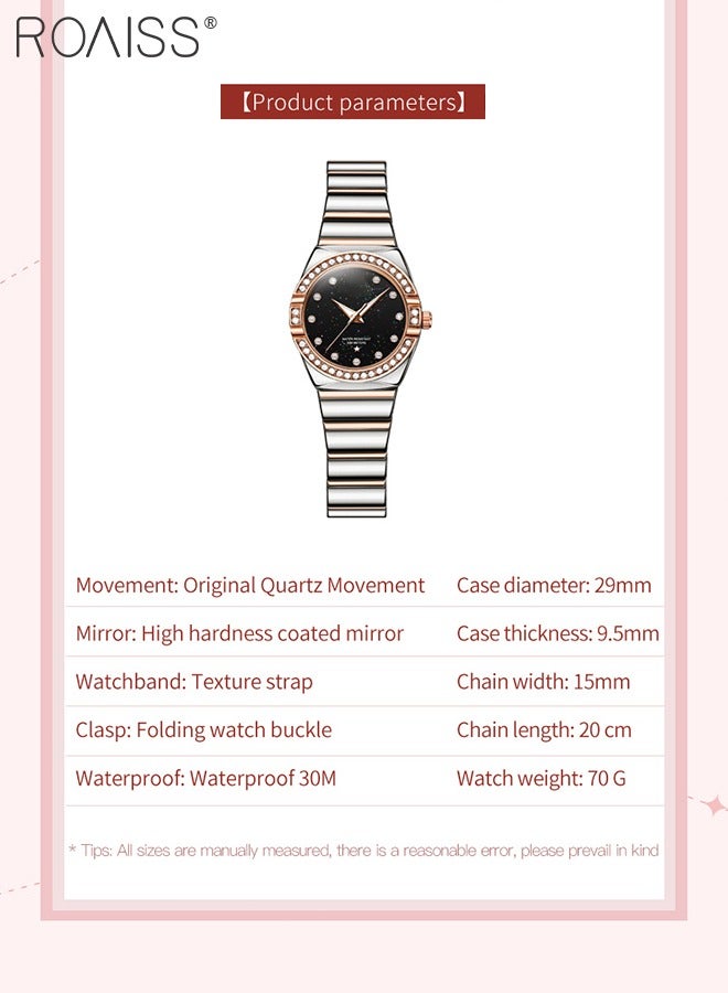 رويس ساعة كوارتز بحزام من الفولاذ للنساء، شاشة تناظرية، مينا دائرية مرصعة بالنجوم، مزينة بالألماس من الزركونيا، مقاومة للماء، ساعة يد فاخرة مضيئة كهدية للسيدات - Image 5