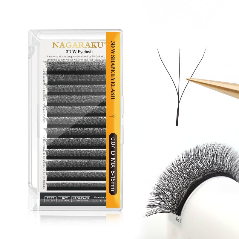 NAGARAKU W Eyelash Extension 3D Volume Premade Fan 0.07mm D curl 8-15mm mix Faux Mink Matte Black Cluster Easy Fanning yy Eye Lashes - Image 1