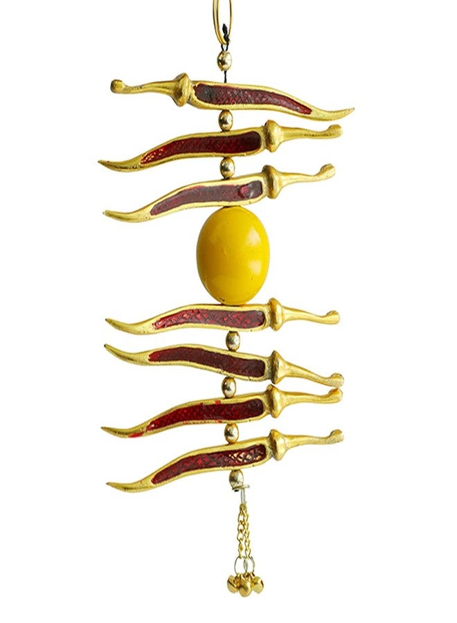 Aditri Creation Neembu Red Mirchi Metal Door Hanging Yellow Green Lemon Chili Wall Hanging - Remove Negativity for Indian Traditional Festival Diwali Decorations Decor (Size -9") - Image 1