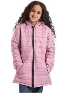 Hoodie Neck Zipper Closure Girls Jacket _ Rose Pink