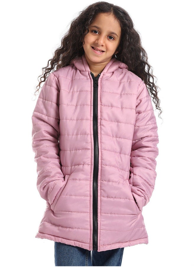 Andora - Hoodie Neck Zipper Closure Girls Jacket _ Rose Pink - Image 1