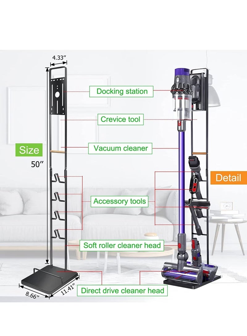 GMORO Vacuum Cleaner Stand – Vacuum Holder with Wheels for Dyson V15 V11 V10 V8 V7 V6 - Metal Floor Stand Compatible for T30 T20 V12 V11 V10 No Drilling Vacuum Storage Rack - Image 4
