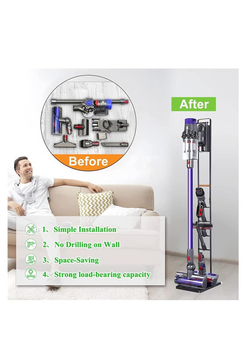 GMORO Vacuum Cleaner Stand – Vacuum Holder with Wheels for Dyson V15 V11 V10 V8 V7 V6 - Metal Floor Stand Compatible for T30 T20 V12 V11 V10 No Drilling Vacuum Storage Rack - Image 5