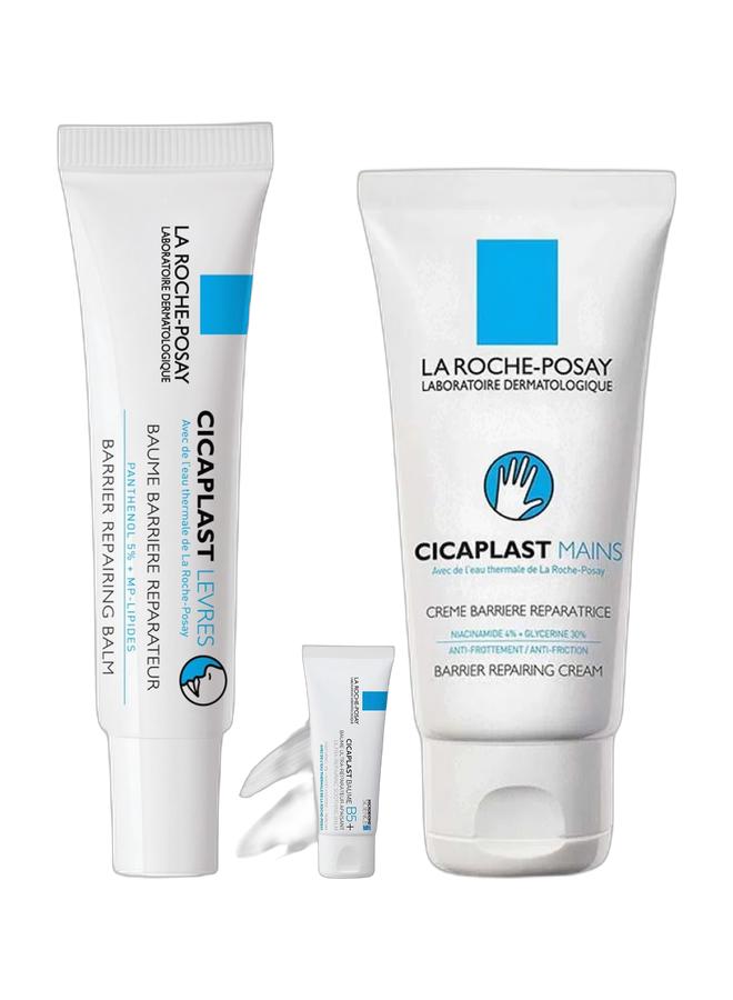 LA ROCHE-POSAY Cicaplast Baume B5+ Ultra Repairing Multi-Purpose Moisturizer Soothing and Reapairing Balm; For Dry, Damanged, Irritiated and Sensitive Skin for Whole Family, including Babies 100ML & Cicaplast Mains Moisturiser For Dry And Damaged Hands Multicolour 50ml & Cicaplast Levres 7.5ml Bundle - Image 1
