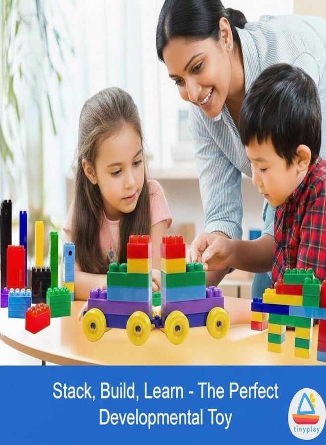 مكعبات بناء TinyPlay بعجلات للأطفال | لعبة مكعبات بناء ضخمة مكونة من 75 قطعة للأولاد والبنات من سن 3 إلى 8 سنوات | لعبة مكعبات بناء تعليمية (متعددة الألوان) - Image 3