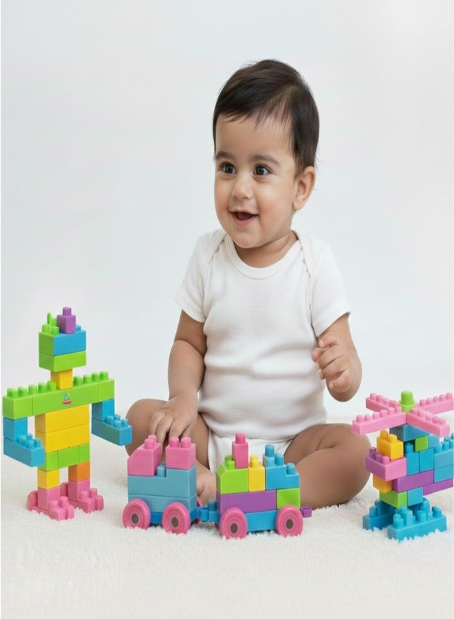 مكعبات بناء TinyPlay بعجلات للأطفال | لعبة مكعبات بناء ضخمة مكونة من 75 قطعة للأولاد والبنات من سن 3 إلى 8 سنوات | لعبة مكعبات بناء تعليمية (متعددة الألوان) - Image 1