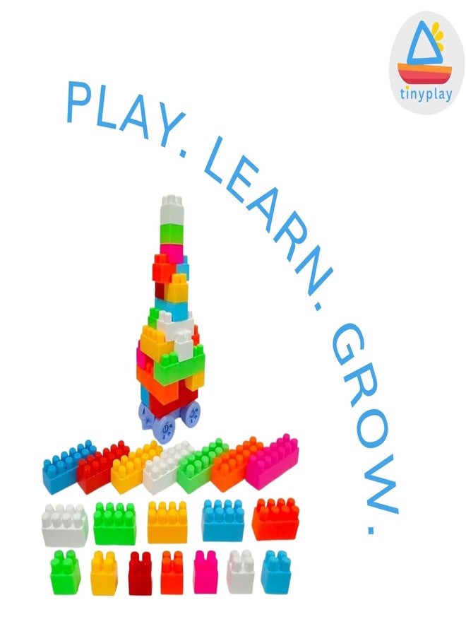 مكعبات بناء TinyPlay بعجلات للأطفال | لعبة مكعبات بناء ضخمة مكونة من 75 قطعة للأولاد والبنات من سن 3 إلى 8 سنوات | لعبة مكعبات بناء تعليمية (متعددة الألوان) - Image 4