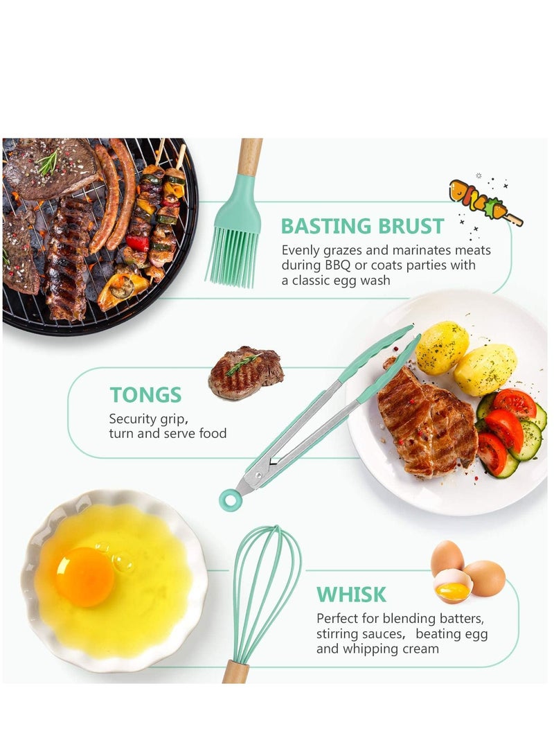 توشيونيكس 12 قطعة سيليكون الطبخ أواني المطبخ مجموعة مقاومة للحرارة غير سامة خالية من BPA مقابض خشبية أدوات مجموعة أدوات لأدوات الطهي غير لاصقة - Image 4