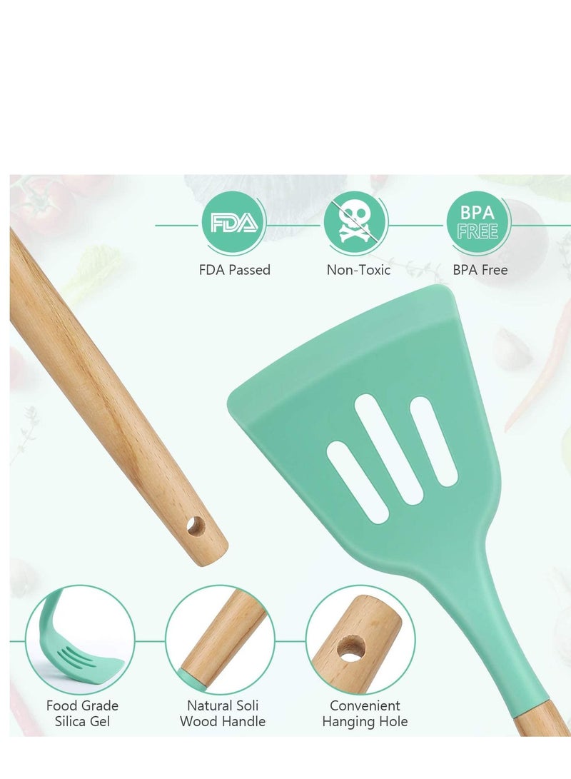 توشيونيكس 12 قطعة سيليكون الطبخ أواني المطبخ مجموعة مقاومة للحرارة غير سامة خالية من BPA مقابض خشبية أدوات مجموعة أدوات لأدوات الطهي غير لاصقة - Image 3