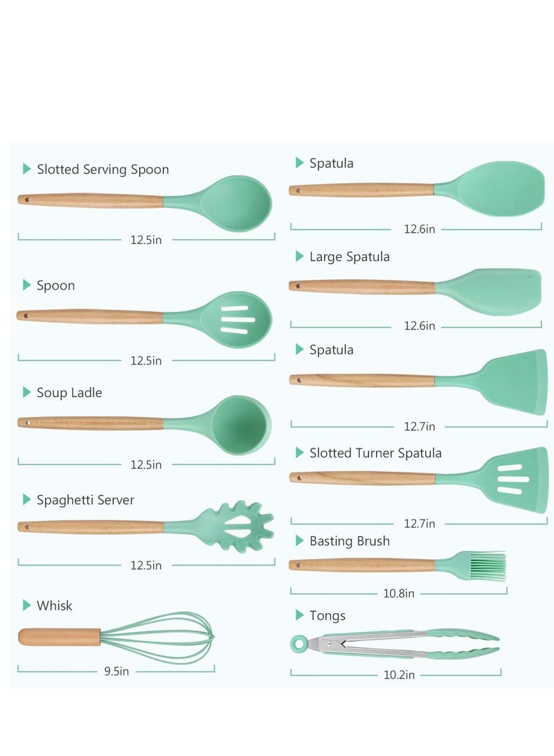 توشيونيكس 12 قطعة سيليكون الطبخ أواني المطبخ مجموعة مقاومة للحرارة غير سامة خالية من BPA مقابض خشبية أدوات مجموعة أدوات لأدوات الطهي غير لاصقة - Image 2