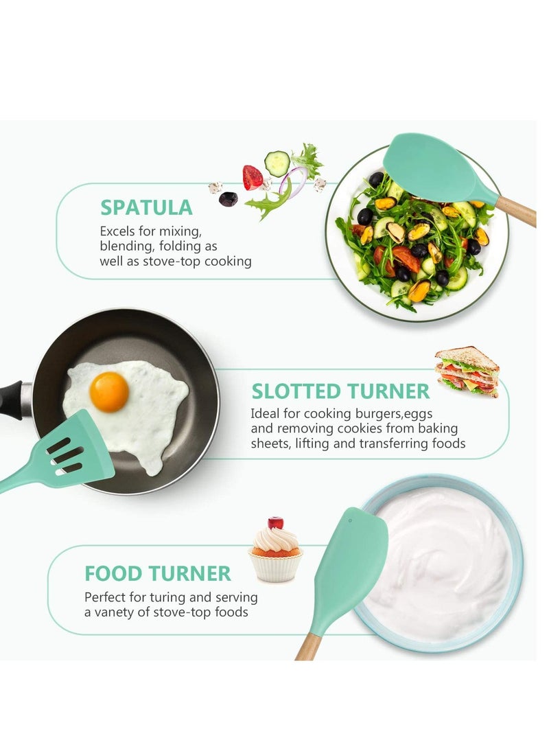 توشيونيكس 12 قطعة سيليكون الطبخ أواني المطبخ مجموعة مقاومة للحرارة غير سامة خالية من BPA مقابض خشبية أدوات مجموعة أدوات لأدوات الطهي غير لاصقة - Image 5