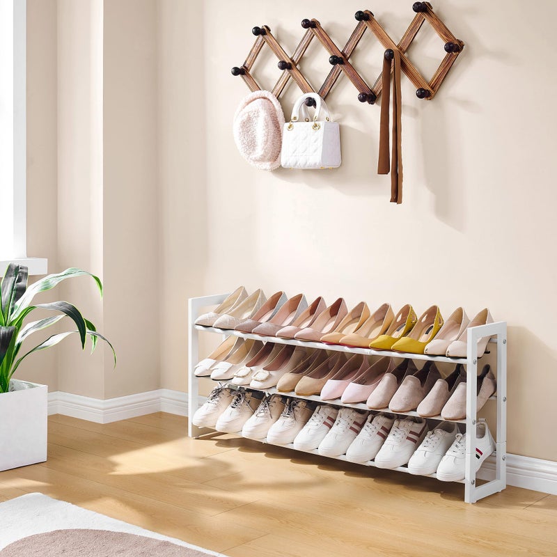 FAVOOSTY 3-Tier Expandable Shoe Rack, Adjustable Shoe Shelf Storage Organizer Space Saving Metal Free Standing Shoe Rack for Entryway Closet Doorway, White - Image 3