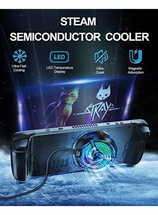 Excefore Steam Deck Fan Cooler | Magnetic Semiconductor Heatsink with 7 Inch Fan, LED Temp Display, Dual-Speed Settings & RGB Light | Cooling for Steam Deck, Laptops & iPads  - Image 2