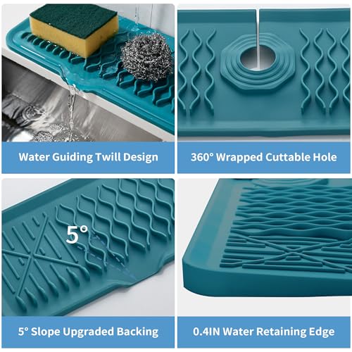 YCCUZA 24 inch Sink Splash Guard Mat Green Dish Drying Mats Kitchen Sink Non-Slip Sink Water Splash Guard Behind Faucet Countertop Protect Kitchen Sink Splatter Screen Faucet Air Drying Mat Drip - Image 5
