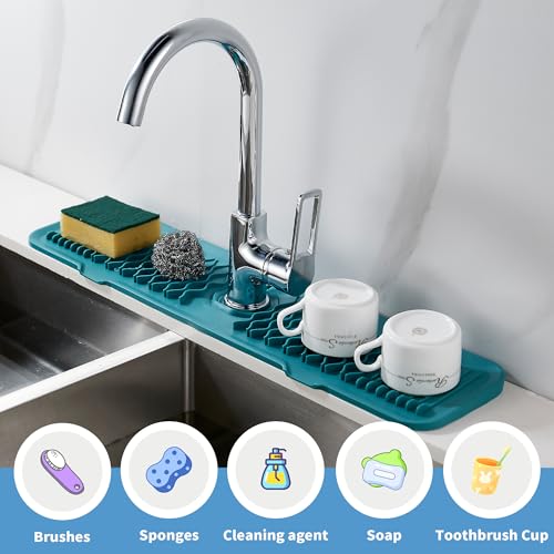 YCCUZA 24 inch Sink Splash Guard Mat Green Dish Drying Mats Kitchen Sink Non-Slip Sink Water Splash Guard Behind Faucet Countertop Protect Kitchen Sink Splatter Screen Faucet Air Drying Mat Drip - Image 4