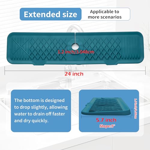 YCCUZA 24 inch Sink Splash Guard Mat Green Dish Drying Mats Kitchen Sink Non-Slip Sink Water Splash Guard Behind Faucet Countertop Protect Kitchen Sink Splatter Screen Faucet Air Drying Mat Drip - Image 3