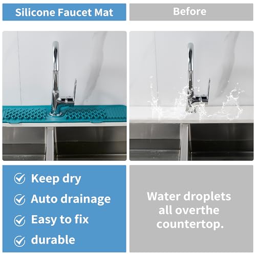 YCCUZA 24 inch Sink Splash Guard Mat Green Dish Drying Mats Kitchen Sink Non-Slip Sink Water Splash Guard Behind Faucet Countertop Protect Kitchen Sink Splatter Screen Faucet Air Drying Mat Drip - Image 2