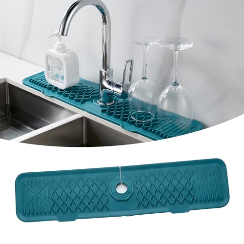 YCCUZA 24 inch Sink Splash Guard Mat Green Dish Drying Mats Kitchen Sink Non-Slip Sink Water Splash Guard Behind Faucet Countertop Protect Kitchen Sink Splatter Screen Faucet Air Drying Mat Drip - Image 1