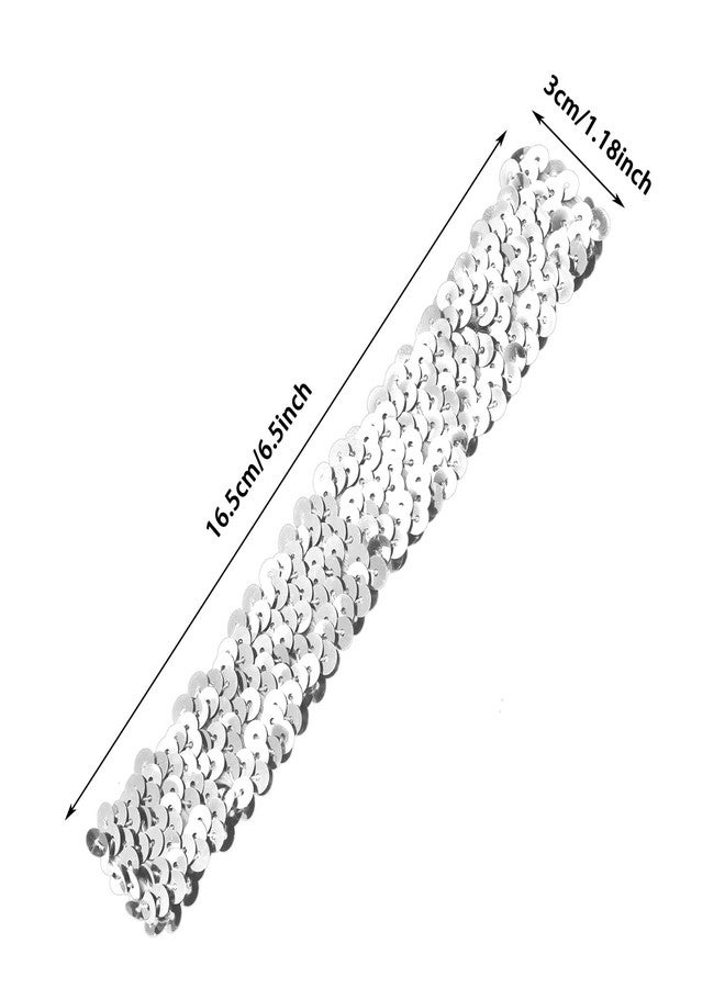 PENTA ANGEL رباط رأس بانتاجل مزين بالخرز للنساء 2 قطع 80s 90s عتيق مرن لامع بريق موضة إكسسوارات شعر للفتيات حفلة هالوين زي (فضي، 3×16.5 سم) - Image 2
