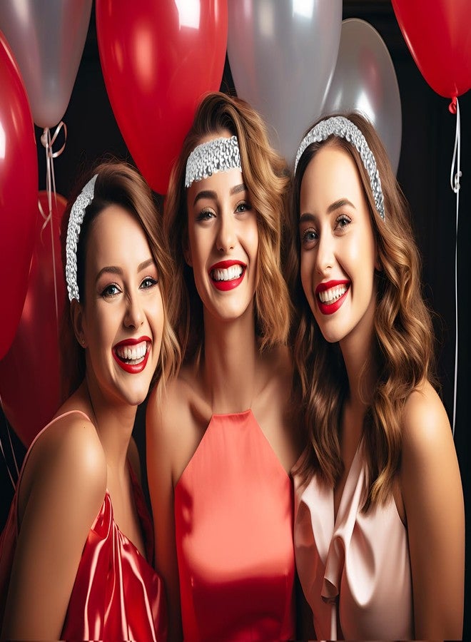 PENTA ANGEL رباط رأس بانتاجل مزين بالخرز للنساء 2 قطع 80s 90s عتيق مرن لامع بريق موضة إكسسوارات شعر للفتيات حفلة هالوين زي (فضي، 3×16.5 سم) - Image 5