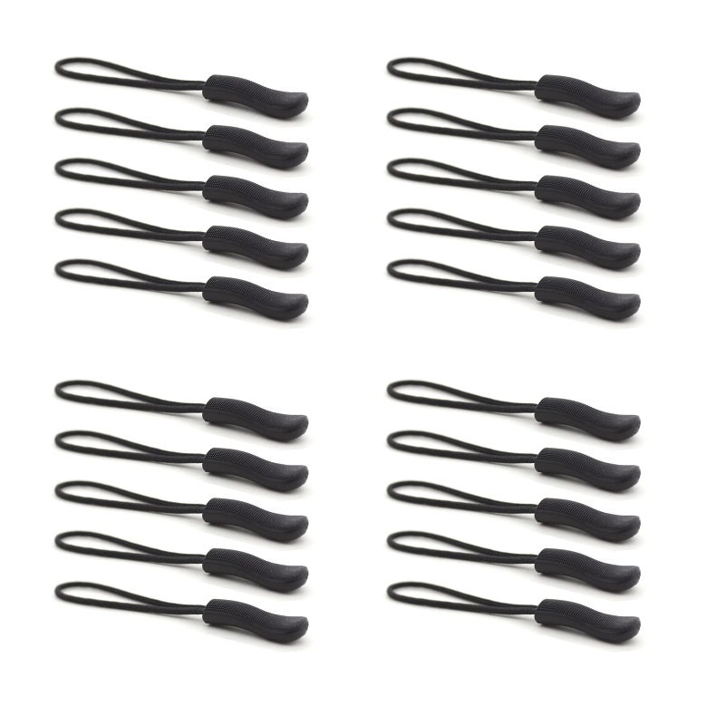 Upgraded 20PCS Premium Black Zipper Pulls Replacement Zipper Tab Tags Cord Extension Fixer for Luggage Backpacks Jackets Purses Handbags