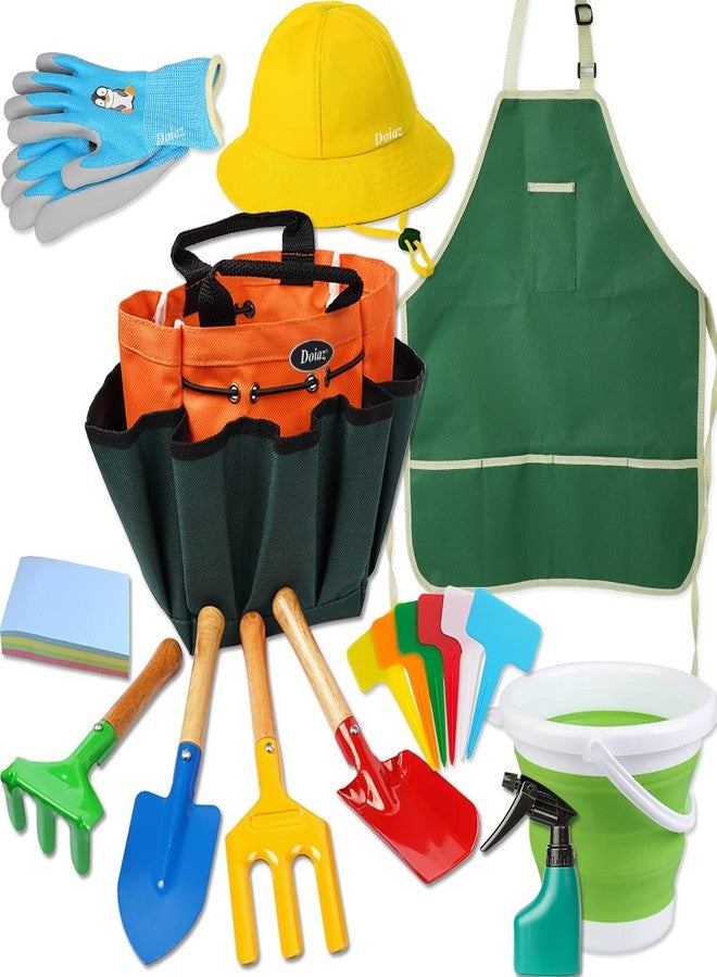 Doiaz Kidz Gardening Set -Real Metal Gardening Tools Kit for Childrenz Includes Sturdy Shovel,Rake,Fork,Trowel,Kidz Garden Kit with Sun Hat,Apron,Gloves,Tote Bag,Sprayer and Bucket,Outdoor Gardening Gifts - Image 1