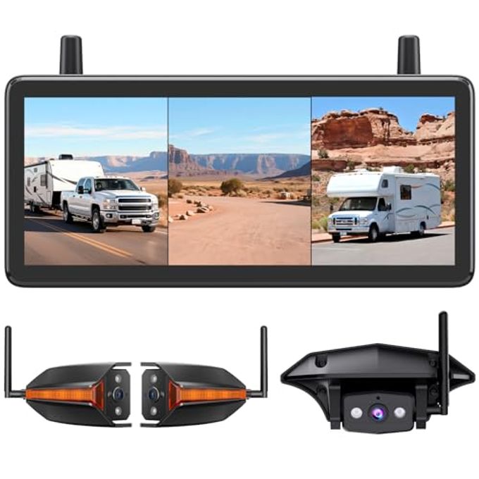 AUTO-VOX Wireless Rv Backup Camera: Rear&Side View With 7.2 Hd 1080P Triple-Split Screen Monitor, Dual Power Usb/Car Charger, Dvr Recording, Stable Signal Rear View Camera For Camper, Travel Trailer - Image 1