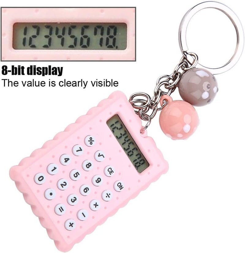klarako Mini Calculator, Portable Cute Cookies Style Pocket Key Chain Calculator, Candy Color Digits Electronic Calculator with Silicone Buttons, 2 in 1 Calculator Key Chain - Image 2