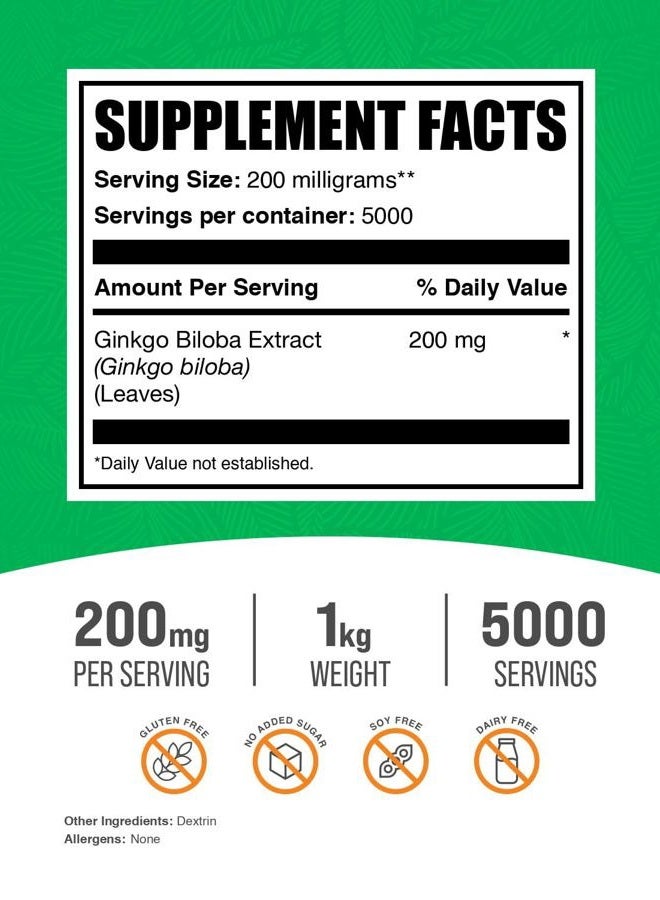 BulkSupplements .com Ginkgo Biloba Extract Powder - Ginkgo Biloba Supplements, Ginkgo Biloba Powder, from Ginkgo Biloba Leaf - Gluten Free, 200mg per Serving 1kg (2.2 lbs) (Pack of 1) - Image 2