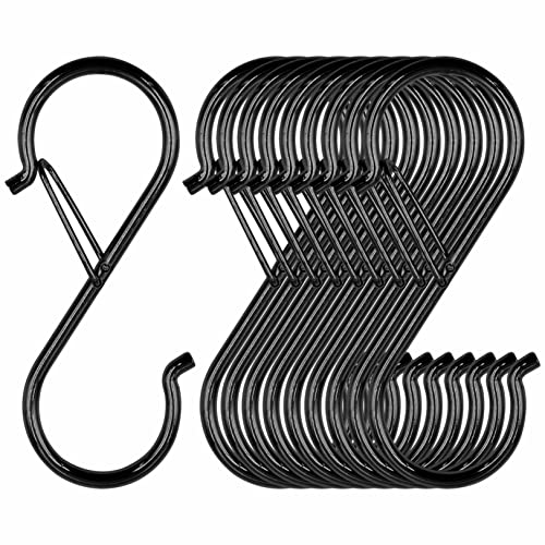 Vantasii 10 PCS S Hooks, Rustproof S-Shaped Hook with Safety Buckle Heavy Duty Metal S Hanging Hook for Clothes, Pots, Pans, Kitchen Utensil, Cubicle, Closet Rob, Bags (3.5 inch, Black) - Image 1
